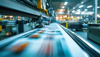 Fototapeta premium Printed pages moving on a conveyor belt.