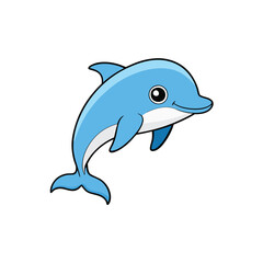 Joyful cartoon dolphin vector with clean lines, ideal for kids and educational materials.