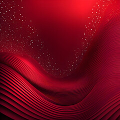 Abstract Christmas Waves with Shimmering White Stars on Red Background