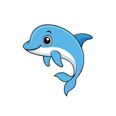 Joyful cartoon dolphin vector with clean lines, ideal for kids and educational materials.