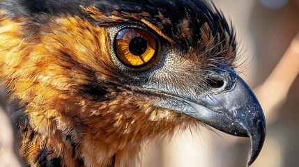 yellow-and-black beak, brown eype..Or, if you prefer using hyphens for compound adjectives: