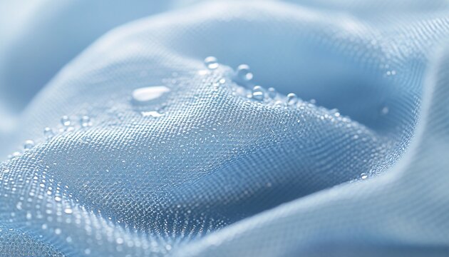 Close-up of delicate pale sky blue fabric showcasing intricate textures, embodying the essence of nano technology in textile innovation.