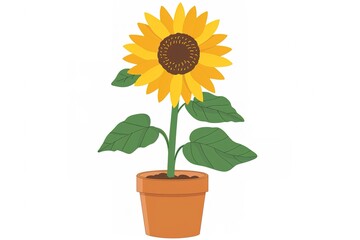 A Illustration of a sunflower in a pot with a simple and cute style clip art suitable for print on demand