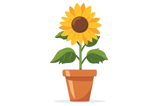 recommend clip art: A Illustration of a sunflower in a pot with a simple and cute style clip art suitable for print on demand