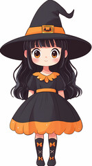 Cute Chibi Kawaii Anime Girl &ndash; Halloween Character Art, white background, transparent png