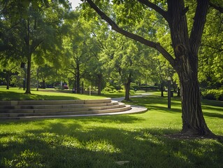 Lush City Park with Amphitheater Hosting Community Events and Gatherings in Tranquil Urban Green Spaces