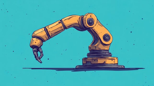 Illustration of a yellow robotic arm on a blue background.