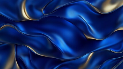 Fototapeta premium An abstract art design background featuring deep blue silky waves interlacing with golden accents, forming intricate flowing patterns across the canvas, with a sense of depth and fluidity.