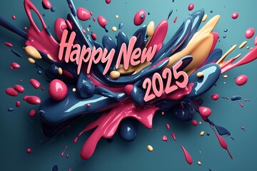 Abstract Color Splash Happy New Year 2025