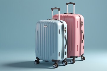 Modern wheel luggage isolated on bule background 3d rendering