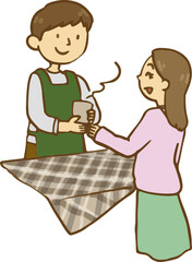 コーヒーをうけとる女性