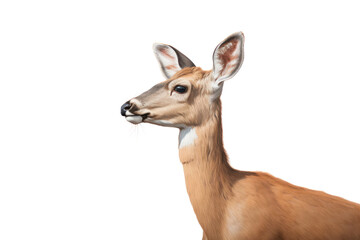 Fototapeta premium A side profile of a red deer doe with a serene expression isolated on white background