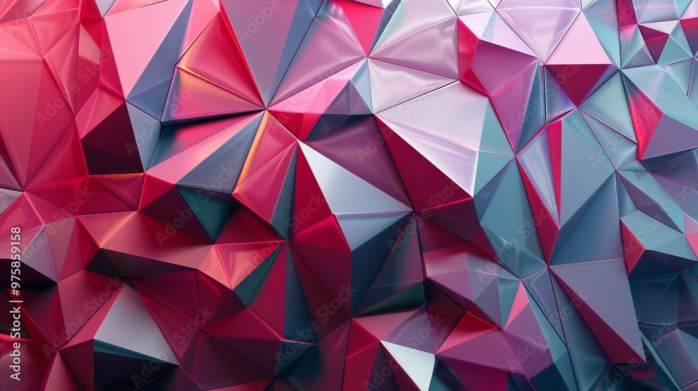Wall mural geometric abstract design featuring vibrant red and blue three-dimensional shapes with sharp angles 