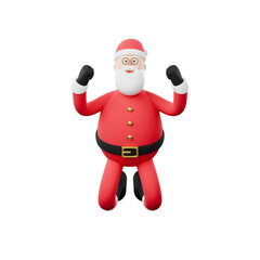 Christmas Santa Claus celebrating victory. Realistic 3d cartoon character. Happy New Year and Merry Christmas.