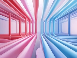 Abstract Tunnel of Pink and Blue Tubes.