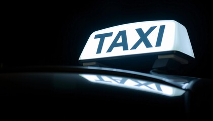Illuminated Taxi Sign on Top of a Car at Night
