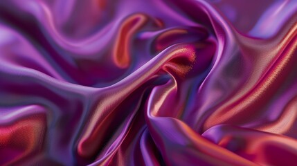 Fototapeta premium Colorful silk fabric with vibrant folds seen in close-up, showcasing rich purple and red hues in a smooth texture