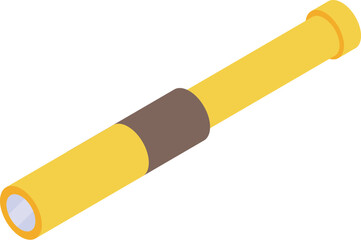 Yellow spyglass isometric view, a tool for exploring and searching, perfect for nautical or adventure themed projects