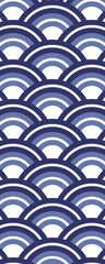 A repeating pattern of overlapping curved shapes in various shades of blue, creating a wave-like design.