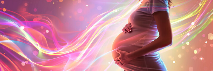 Pulsating Pregnancy: An expectant mother's belly, captured with a pulsating light effect to emphasize the life within.