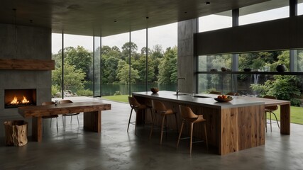 Minimalist Modern Kitchen with Waterfall Views
