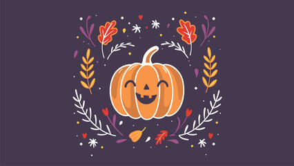 Cute Pumpkin. Happy Thanksgiving Banner. Newsletter or Website Banner Thanksgiving. E-Mail Happy Halloween and fall theme banner. Thanksgiving invitation card. Autumn vector graphic. Autumn leaves.