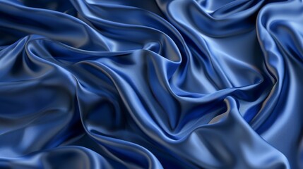 Fototapeta premium Lustrous deep blue fabric draping elegantly on a soft surface, highlighting its richness and texture in gentle light