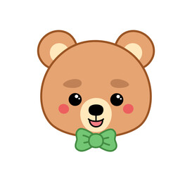 Boy bear with bow tie. Cheerful bear. Cartoon, kawaii, vector.