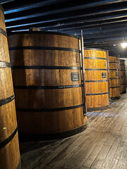 Wine wood barrels. Close-up. Museum. Funchal. Madeira. Portugal.