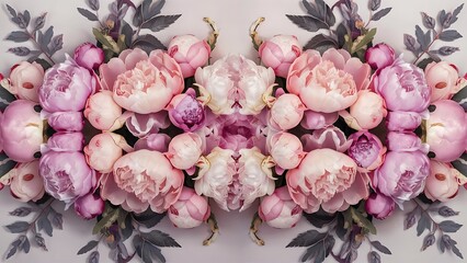 Pastel peony flowers as floral art background, botanical flatlay and luxury branding design
