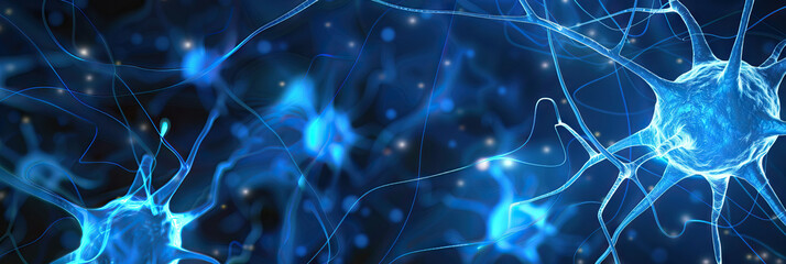Fototapeta premium Blue Brain Boost: A soothing blue medical abstract background with abstract neuron designs, suggesting neurological health and cognitive function.