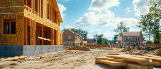 Explore the ongoing construction of a new house at a housing estate, showcasing modern building techniques and residential development.