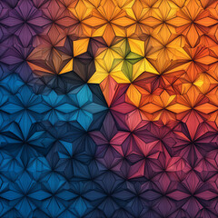 Vibrant geometric pattern showcasing a blend of colors and shapes, perfect for modern design and artistic backgrounds.