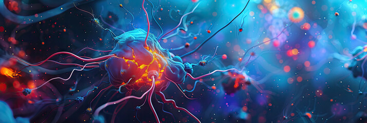 Obraz premium Neurological Nexus: Bold and intricate abstract backgrounds that illustrate the intricacies of the nervous system.