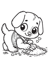 Cute dog play children coloring page design 