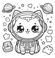 Children coloring page design astronaut cat
