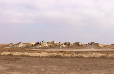 Excursion to mud volcanoes. Alyat. Azerbaijan.