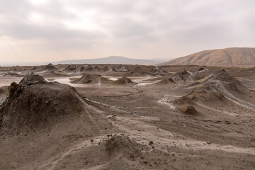 Beautiful mud volcanoes near the village of Alyat. Azerbaijan.