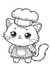 children coloring page cat chef 