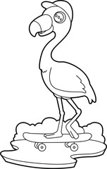Flamingo Skater Skateboard Animal Vector Graphic Art Illustration