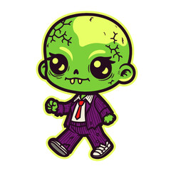 cute zombie wearing a suit with a tie, Halloween character illustration