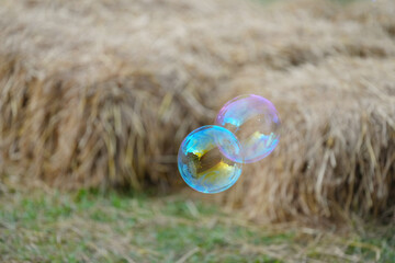 Soap bubbles with view in the amusement park.