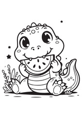 Crocodile eat watermelon kid coloring page 