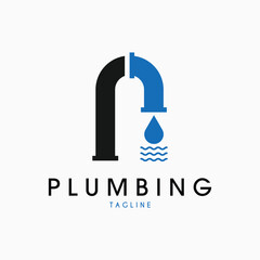 Fototapeta premium letter p plumbing pipe drop water wave logo vector illustration design