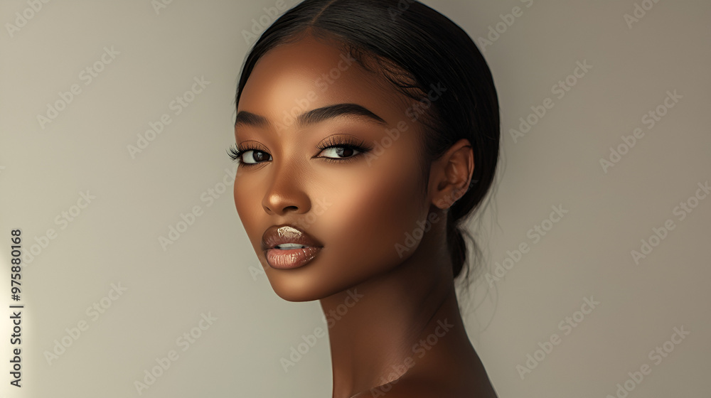 Canvas Prints close-up of a beautiful model's face with little makeup on a neutral background. ideal for advertisi