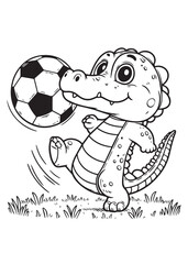 Crocodile play ball kid coloring page 