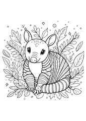 kid coloring page design pangolin with leaves
