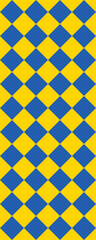 A geometric pattern featuring alternating blue and yellow diamonds, creating a visually striking design.