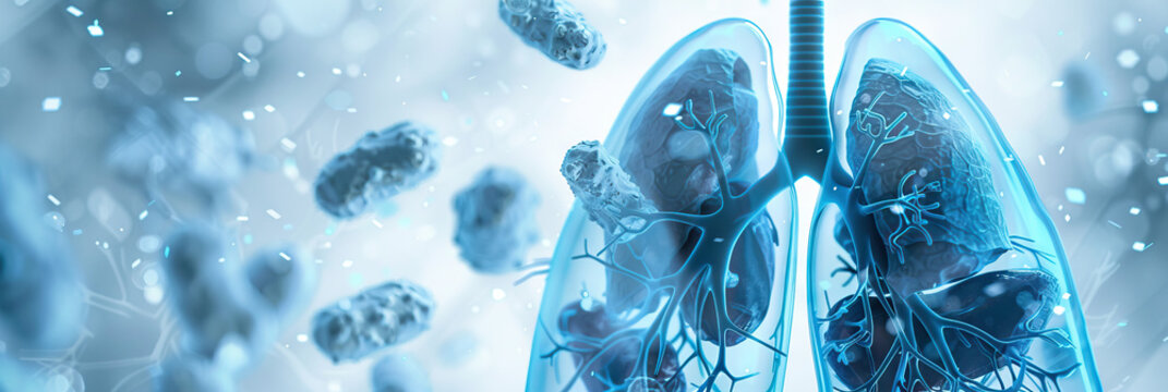 COPD Consequences: Medical background in shades of blue and gray, illustrating the impact of COPD on lung health.