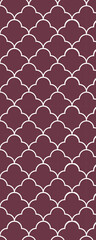 A repeating pattern of scalloped shapes in white on a maroon background, suitable for textiles or graphic design.